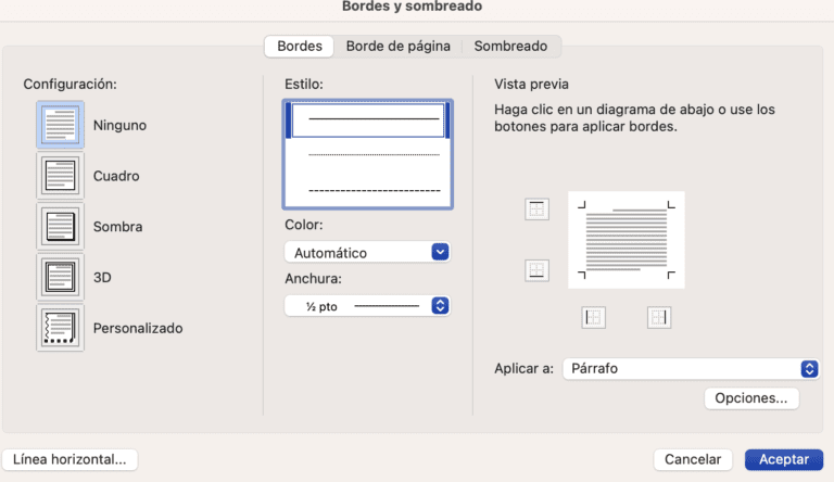 Ver opciones de formato